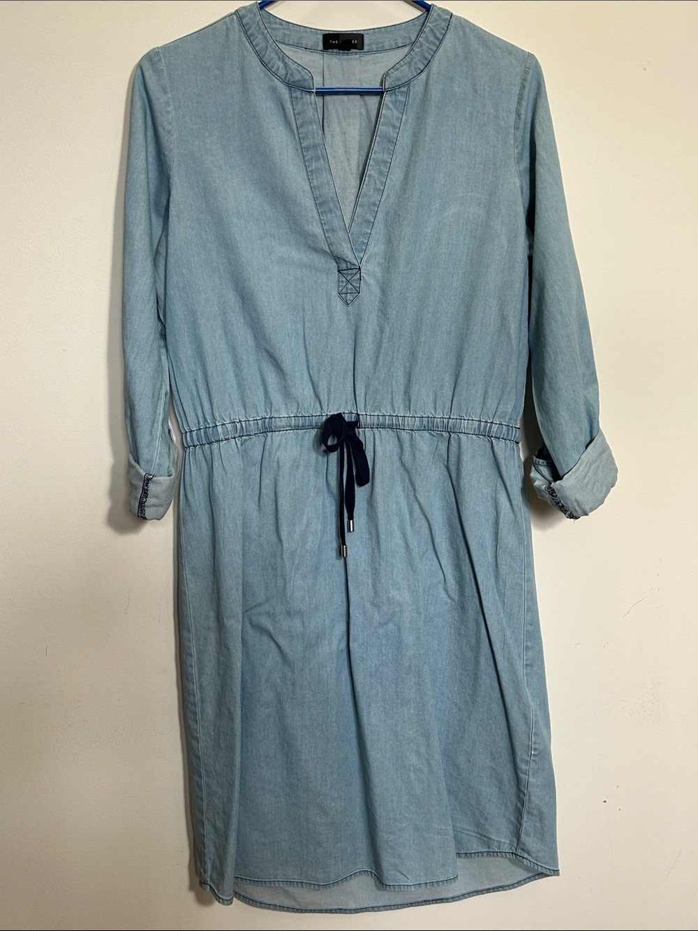The Limited Light Blue Denim Drawstring Waist Long Sleeve Dress